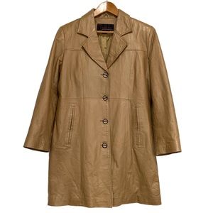 Phase Two Leather Coat Size Large Teak Brown Y2K Layered Minimalist